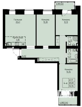 4-к квартира, строящийся дом, 93м2, 3/8 этаж