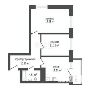 2-к квартира, вторичка, 55м2, 12/25 этаж