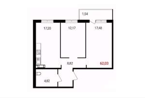 2-к квартира, вторичка, 62м2, 17/18 этаж