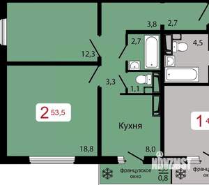 2-к квартира, вторичка, 54м2, 4/17 этаж