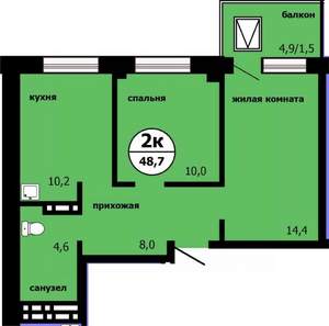 2-к квартира, строящийся дом, 48м2, 12/19 этаж