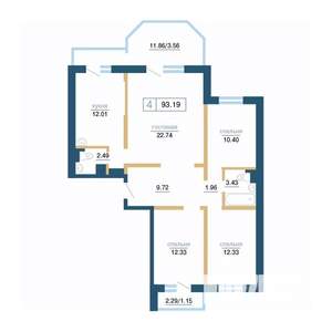 4-к квартира, строящийся дом, 93м2, 6/17 этаж