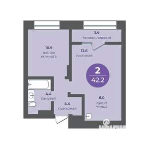 2-к квартира, вторичка, 42м2, 2/16 этаж