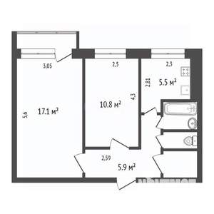 2-к квартира, вторичка, 45м2, 4/5 этаж
