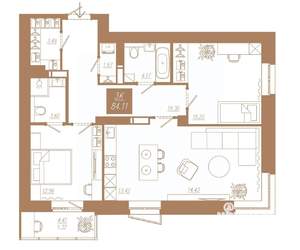 3-к квартира, строящийся дом, 84м2, 11/23 этаж