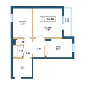 2-к квартира, вторичка, 64м2, 3/17 этаж