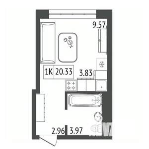 1-к квартира, строящийся дом, 20м2, 11/17 этаж