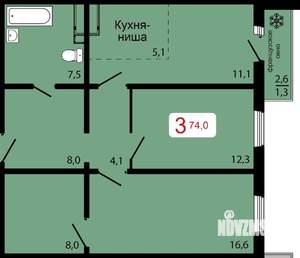 3-к квартира, строящийся дом, 74м2, 10/17 этаж