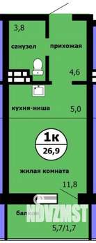 Студия квартира, строящийся дом, 27м2, 7/9 этаж