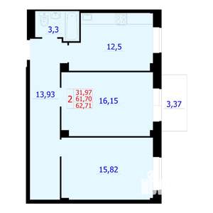 2-к квартира, вторичка, 63м2, 2/9 этаж