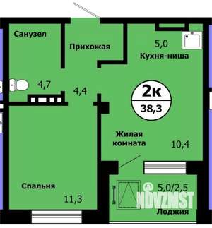 2-к квартира, сданный дом, 38м2, 15/19 этаж