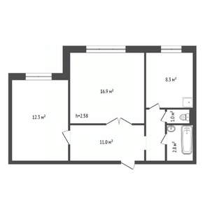 2-к квартира, вторичка, 52м2, 1/10 этаж
