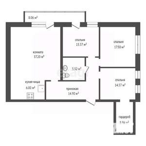4-к квартира, вторичка, 121м2, 4/20 этаж