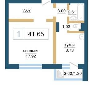 1-к квартира, вторичка, 42м2, 16/17 этаж