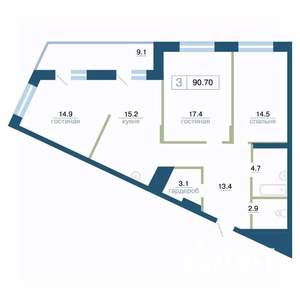 3-к квартира, вторичка, 91м2, 21/24 этаж