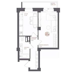 1-к квартира, вторичка, 42м2, 3/17 этаж