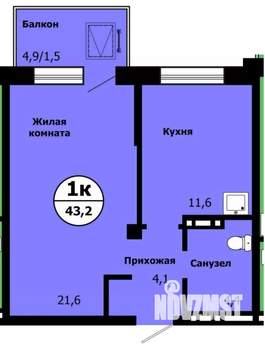 1-к квартира, строящийся дом, 43м2, 3/19 этаж