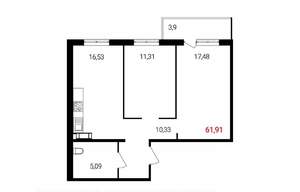 2-к квартира, вторичка, 62м2, 4/18 этаж