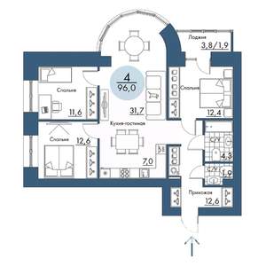 4-к квартира, строящийся дом, 96м2, 11/17 этаж