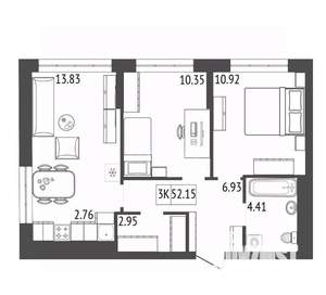 3-к квартира, вторичка, 52м2, 12/17 этаж