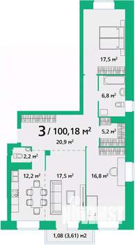 3-к квартира, вторичка, 100м2, 2/9 этаж