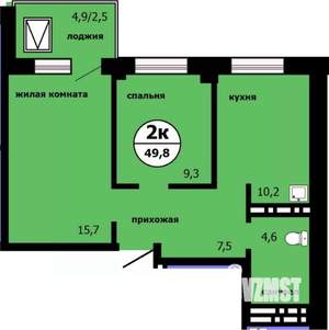 2-к квартира, строящийся дом, 49м2, 4/19 этаж
