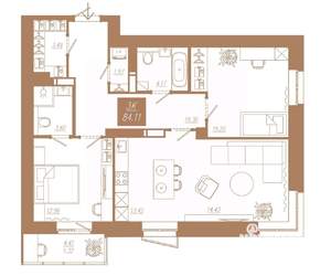 3-к квартира, строящийся дом, 84м2, 2/23 этаж