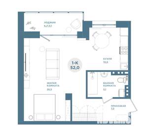 1-к квартира, вторичка, 52м2, 2/19 этаж