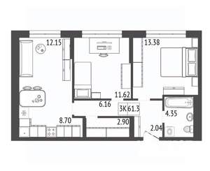 3-к квартира, вторичка, 61м2, 8/17 этаж