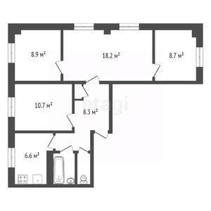 4-к квартира, вторичка, 65м2, 1/5 этаж