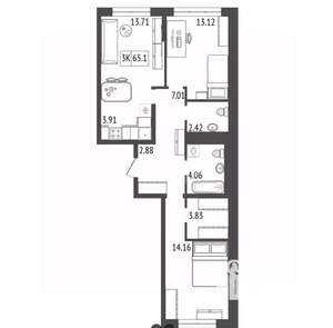 3-к квартира, вторичка, 65м2, 11/17 этаж