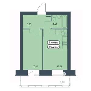 1-к квартира, строящийся дом, 41м2, 1/9 этаж