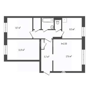 3-к квартира, вторичка, 62м2, 1/9 этаж