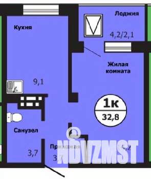 1-к квартира, строящийся дом, 33м2, 2/19 этаж