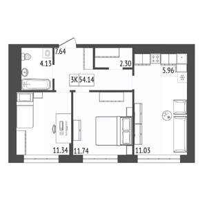 3-к квартира, строящийся дом, 54м2, 4/17 этаж