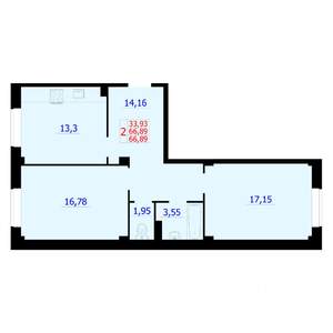 2-к квартира, вторичка, 67м2, 1/9 этаж