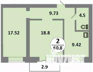 2-к квартира, строящийся дом, 59м2, 14/14 этаж