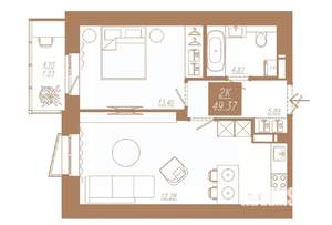 1-к квартира, строящийся дом, 49м2, 15/23 этаж