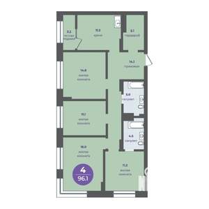 4-к квартира, вторичка, 93м2, 2/15 этаж