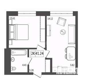 2-к квартира, вторичка, 41м2, 7/17 этаж