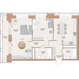 2-к квартира, вторичка, 73м2, 7/24 этаж