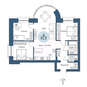 4-к квартира, строящийся дом, 97м2, 2/17 этаж