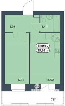 1-к квартира, вторичка, 40м2, 3/9 этаж