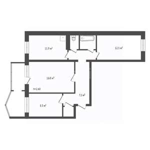 3-к квартира, вторичка, 66м2, 1/9 этаж