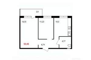 2-к квартира, вторичка, 52м2, 16/18 этаж