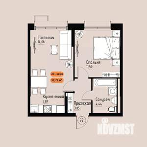 2-к квартира, вторичка, 38м2, 15/17 этаж