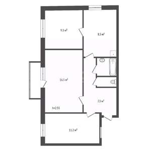 3-к квартира, вторичка, 56м2, 3/9 этаж