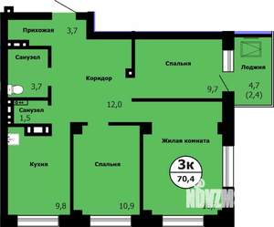 3-к квартира, строящийся дом, 71м2, 7/26 этаж