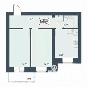 2-к квартира, строящийся дом, 58м2, 5/9 этаж