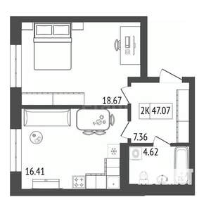 2-к квартира, вторичка, 47м2, 3/17 этаж